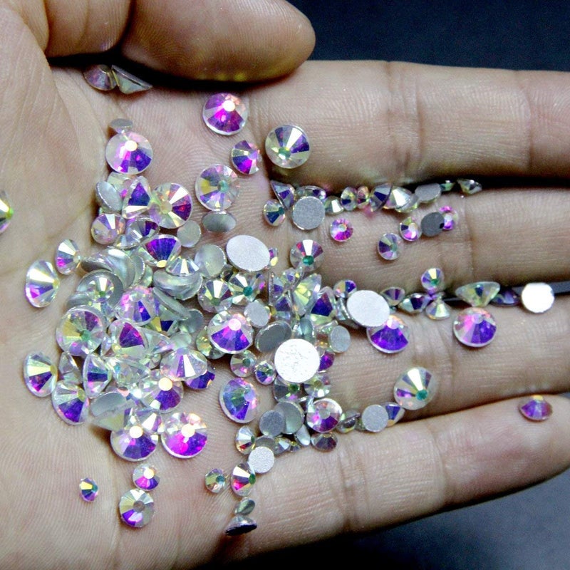 AD Beads 1440 Pieces Mixed Size No Hotfix Glue on Quality Glass Flatback Rhinestones Round Crystal Gems (02 Crystal AB) - Image 3